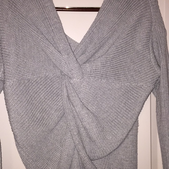 grey knitted wrapped fall sweater - Picture 3 of 7